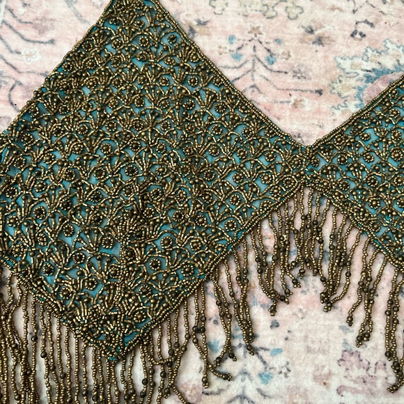 Beaded Fringe Crop Top in Teal and Gold - Picture 3 of 5